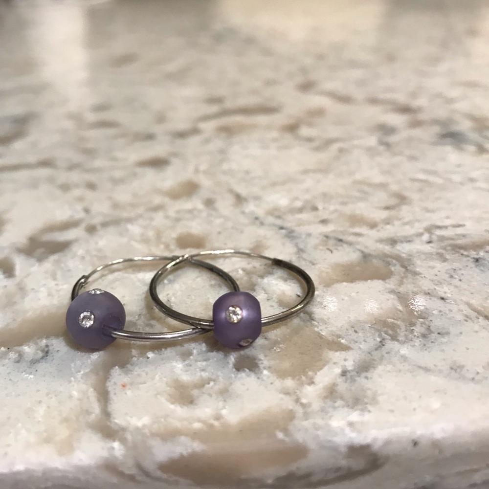 Silver hoops with pretty purple beads